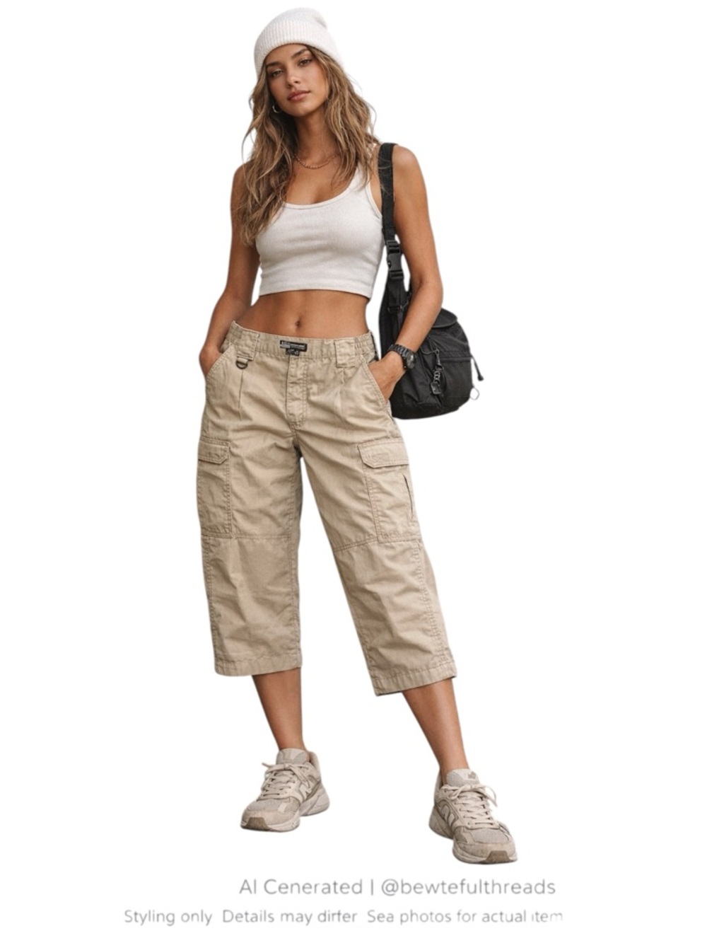Gorpcore Cargo Capri Pants Khaki Utility Wide Crop Festival W32